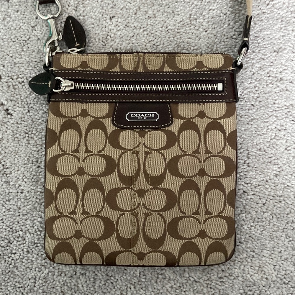 Coach Signature Crossbody Bag - Tan, Brown, and Beige